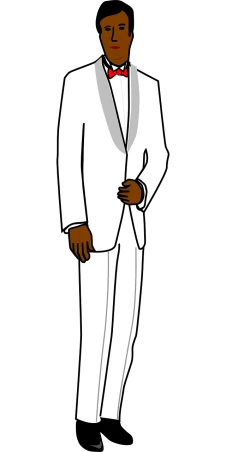 a man in a tuxedo and a bow tie, a character portrait, by Maxwell Bates, harlem renaissance, animated character design, white clothes, full body picture, vectorized