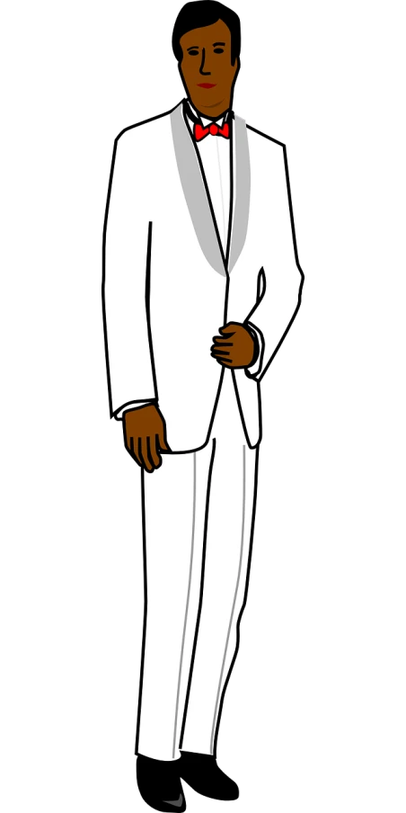 a man in a tuxedo and a bow tie, a character portrait, by Maxwell Bates, harlem renaissance, animated character design, white clothes, full body picture, vectorized