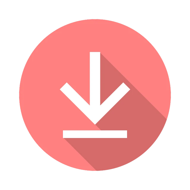 a flat icon with a long shadow of a down arrow, unsplash, superflat, pink, bottom - view, illustration, very round