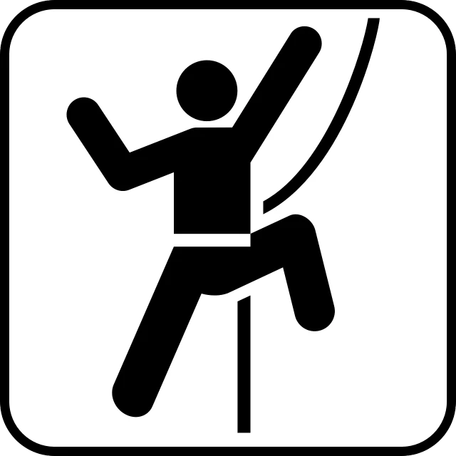 a black and white picture of a man climbing, a cartoon, by Andrei Kolkoutine, pixabay contest winner, hieroglyphic signs, swings, game icon, emergency