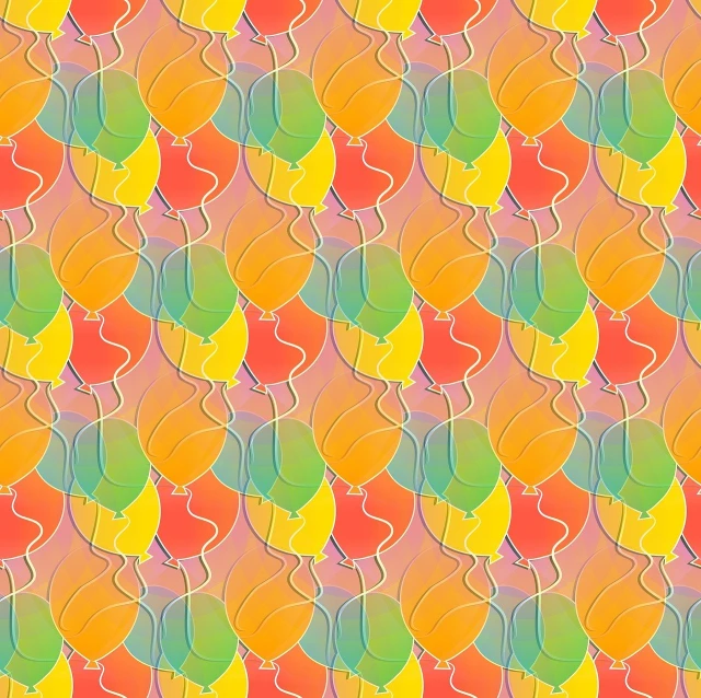 a colorful pattern of leaves on an orange background, art nouveau, baloons, colorful pastel, stylized thin lines, multicolored vector art