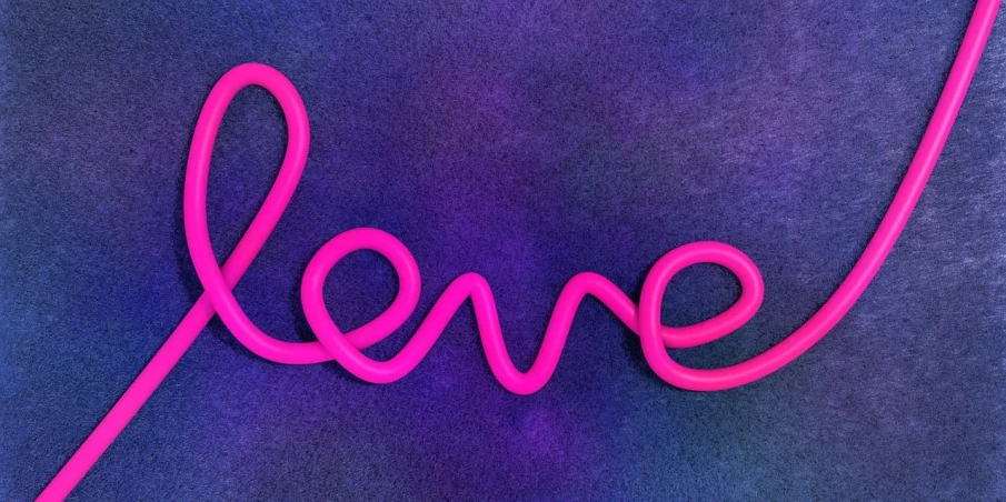 a neon sign with the word love written on it, an airbrush painting, inspired by Cerith Wyn Evans, pexels, abstract claymation, magenta, portrait photo, background image