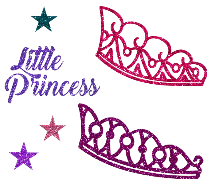 a couple of tias sitting next to each other, a digital rendering, tiara, glitter, 3 colour, children's