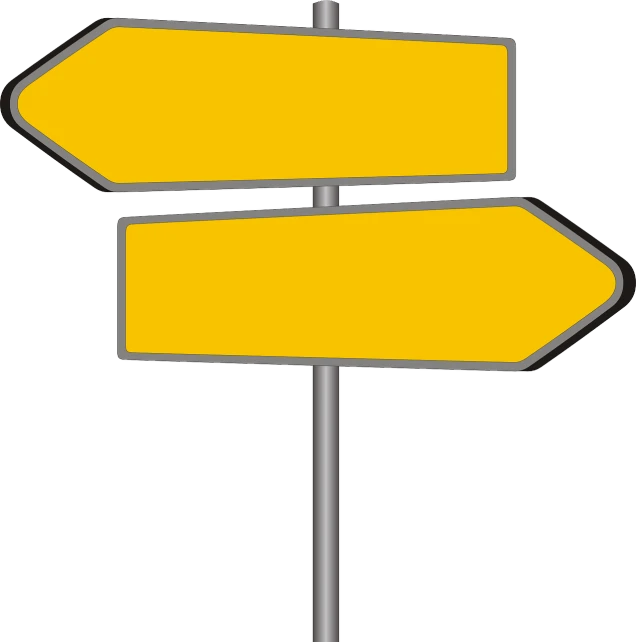 two yellow street signs pointing in opposite directions, a picture, vector images, stacked image, metal, portfolio illustration