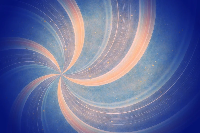 a computer generated image of an orange and blue swirl, generative art, light beams with dust, background is made of stars, simple curvilinear watercolor, infinity hieroglyph waves