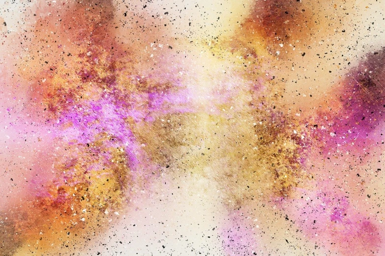 a close up of a pink and yellow substance, by William Powhida, space art, starry background, on a pale background, dust and particles, seamless texture