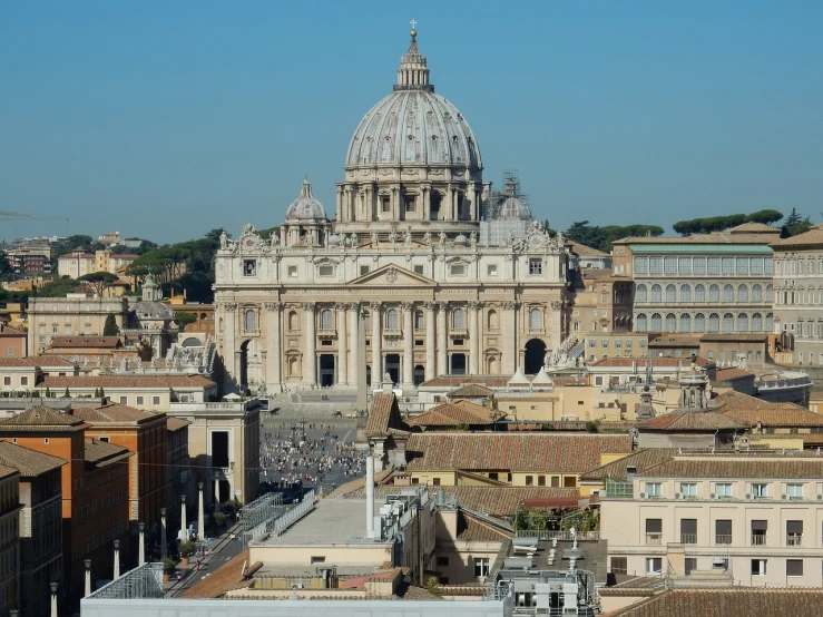 a large building with a dome on top of it, a picture, inspired by Cagnaccio di San Pietro, shutterstock, view from high, catholic, in 2 0 1 2, roman