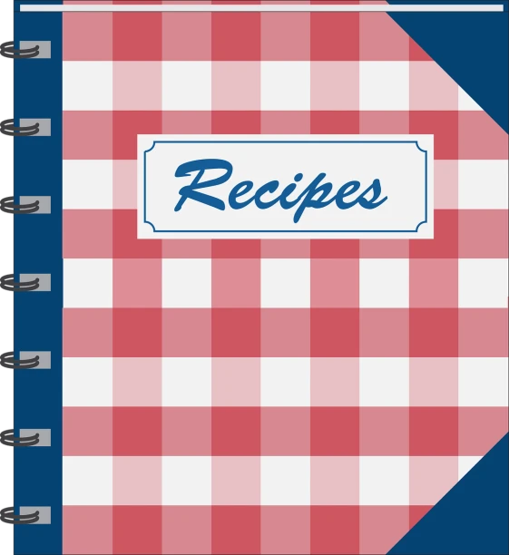 a red and white checkered recipe book, a digital rendering, red and blue color theme, minimalist stylized cover art, clipart, in simple background