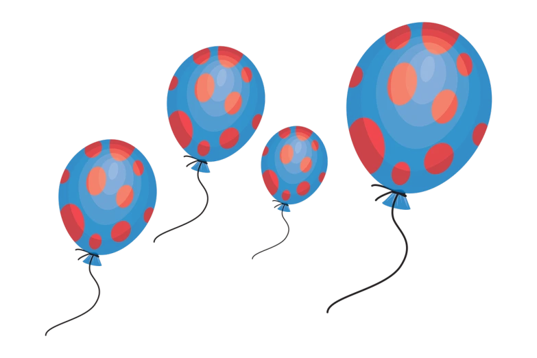 a group of blue and red balloons floating in the air, a digital rendering, inspired by Kusama, conceptual art, on a flat color black background, cutie mark, rorsach path traced, inflatable