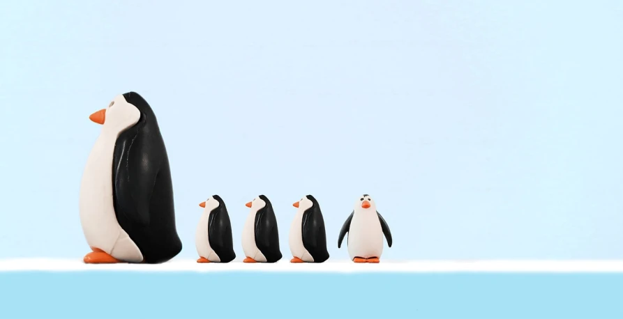 a group of penguins standing next to each other, a picture, polycount, figuration libre, website banner, toy photography, illustration!, children's animated films