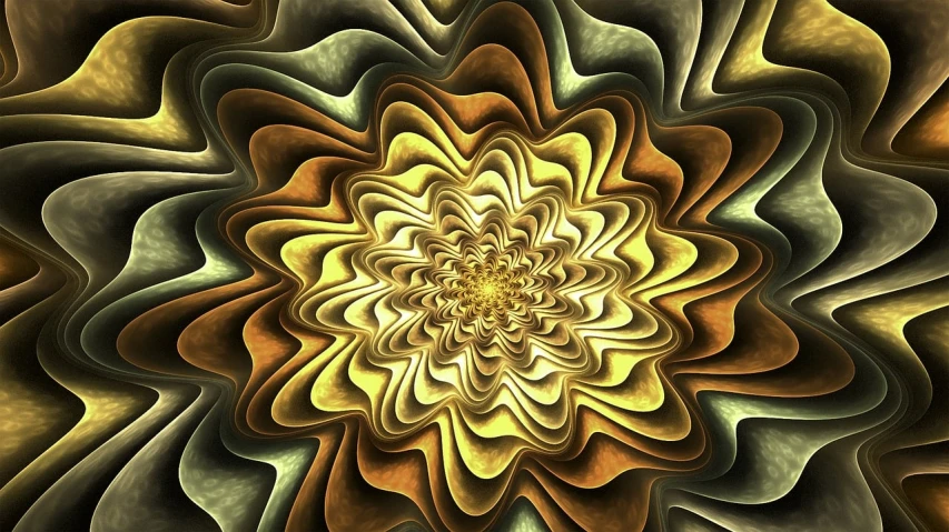 a computer generated image of a flower, abstract illusionism, many golden layers, stunning screenshot