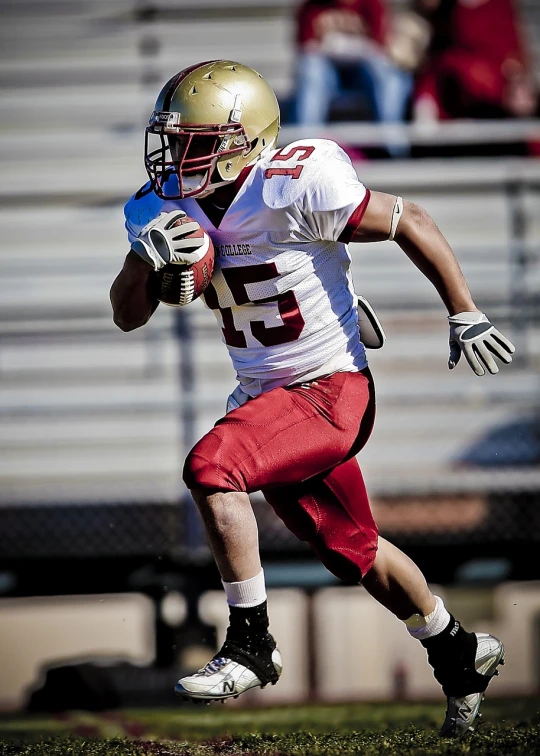 a football player is running with the ball, a portrait, by Adam Chmielowski, pexels, renaissance, brown red and gold ”, sumerville game, marine, upper body shot