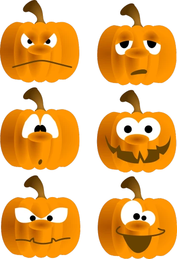 a set of four pumpkin faces with different expressions, shutterstock, digital art, compressed jpeg, j.dickenson, case, slightly turned to the right