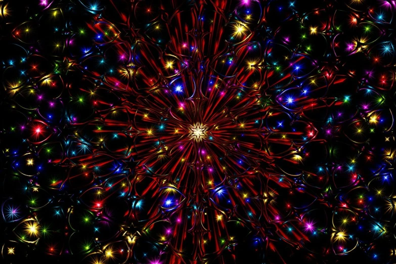 a bunch of lights that are in the shape of a star, a raytraced image, by Jon Coffelt, colorful wires, christmas, cosmic colorful ultima moongate, fireworks