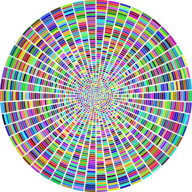 a multicolored circle on a black background, a mosaic, computer art, void vortex, no gradients, colorful glass wall, psychedelic colouring