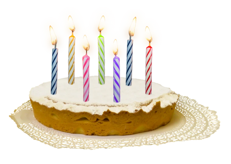 a cake with five lit candles on top of it, a digital rendering, by Helen Berman, digital art, on flickr in 2007, 7 0 years old, header, transparent background