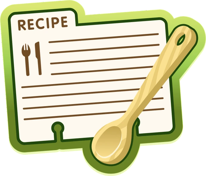 a wooden spoon next to a recipe card, pixabay, conceptual art, clipart icon, --n 6, rectangular, dish