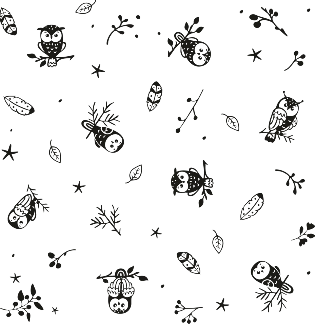 a bunch of drawings on a black background, art deco, night forest background, owls, tileable, background ( dark _ smoke )