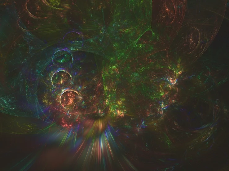 a computer generated image of a green and red flower, by Daniel Chodowiecki, digital art, ethereal rainbow bubbles, cyber space forest scene, chaotic cinematic space rift, rave background