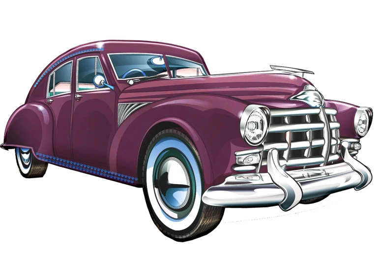 a purple classic car on a black background, vector art, by Derek Hill, cobra, leyendecker style, photoshop, 3 / 4 wide shot, comicbook