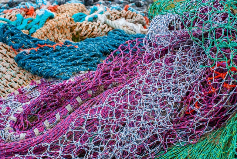 a pile of fishing nets piled on top of each other, by Richard Carline, abstract colours, full of colour 8-w 1024, marsden, curves