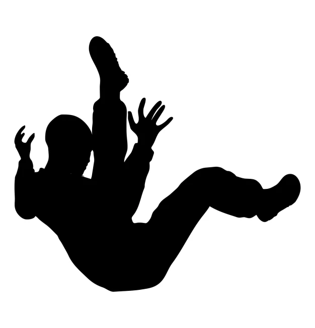 a silhouette of a person falling in the air, a picture, accidents, laying down, no logo, technical