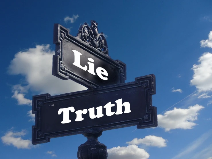 a couple of street signs sitting on top of a metal pole, by Linda Sutton, pixabay, unilalianism, the orb of truth, lying down, hidden truth, true-to-life