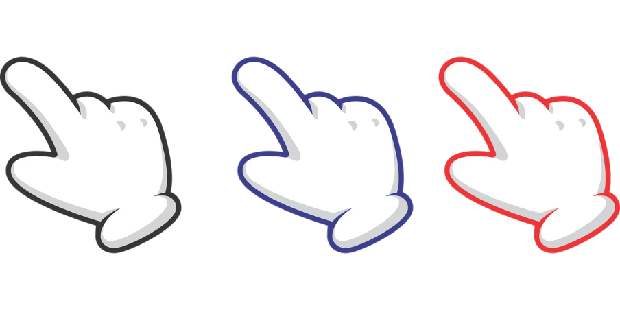 three different colored hand gestures on a black background, by Joe Machine, reddit, graffiti, mickey mouse, logo without text, red white and black, flat cel shaded