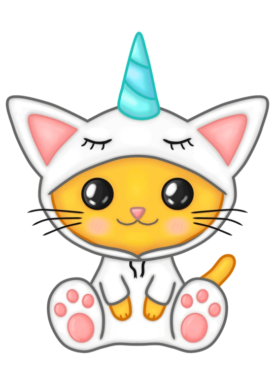 a cartoon cat wearing a unicorn hat, a digital rendering, by Kanbun Master, clip art, ! dream, kai'sa, hooded