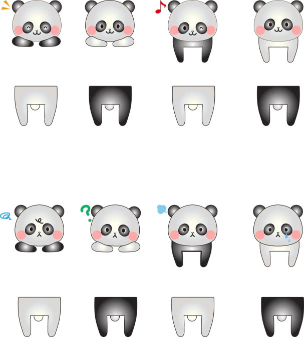 a number of panda faces on a black background, a digital rendering, mingei, app icon, light language, without text, night light