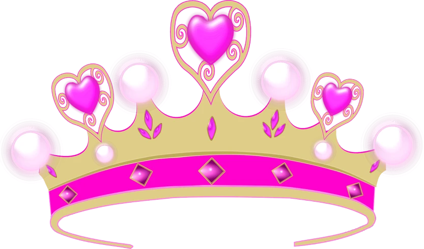 a pink and gold crown with hearts on it, a digital rendering, art nouveau, princess, beam, cartoon, pearl