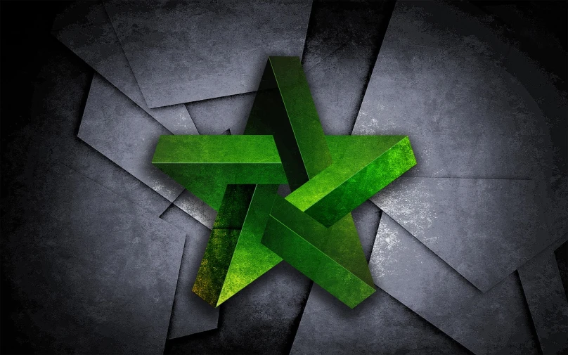 a green star on a black background, a 3D render, inspired by Ker-Xavier Roussel, concrete art, iphone background, pentagrams, islamic revolution, on a gray background