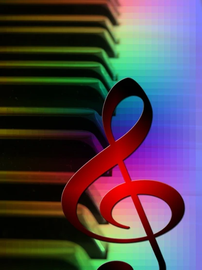 a red treble sitting on top of a piano keyboard, inspired by John McLaughlin, synthetism, chromatic iridescence, infinity, made with photoshop, istockphoto