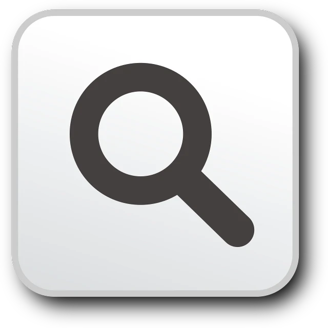 a black and white icon of a magnifying glass, a screenshot, by Jeffrey Smith, computer art, no gradients, high-res, keyboard, app icon