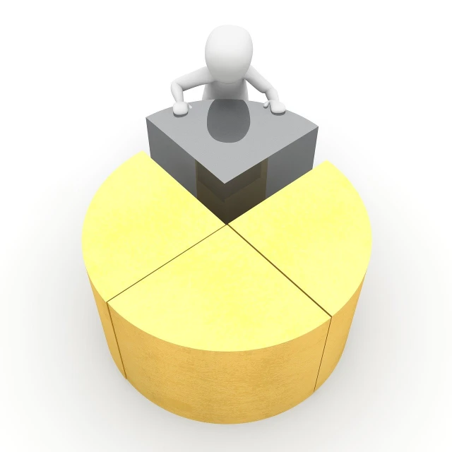 a person standing on top of a pie chart, a picture, figuration libre, orthographic 3d rendering, silver and yellow color scheme, building blocks, some people are sitting