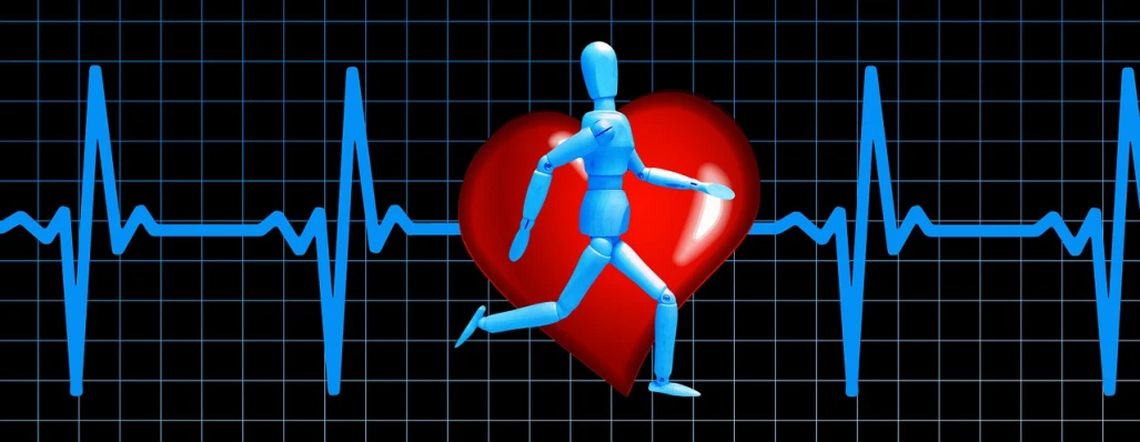 a person that is running next to a heart, a digital rendering, trending on pixabay, motion capture system, defibrillator, love at first sight, workout