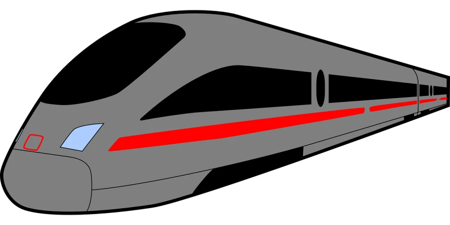 a close up of a train on a track, lineart, inspired by Mirko Rački, trending on pixabay, futurism, black steel with red trim, jr sc maglev, flat color and line, fuselage