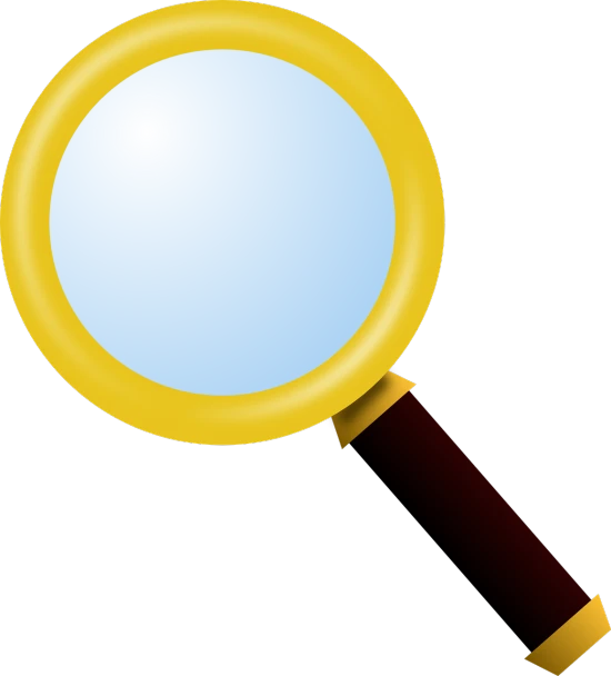 a magnifying glass with a wooden handle, an illustration of, pixabay, cyan gold blank light, black. yellow, sharp focus illustration, skinny