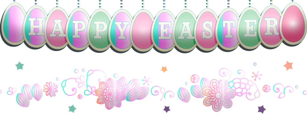 a sign that says happy easter on a black background, a pastel, digital art, straps, seasons!! : 🌸 ☀ 🍂 ❄, detailed ornaments, bottom - view