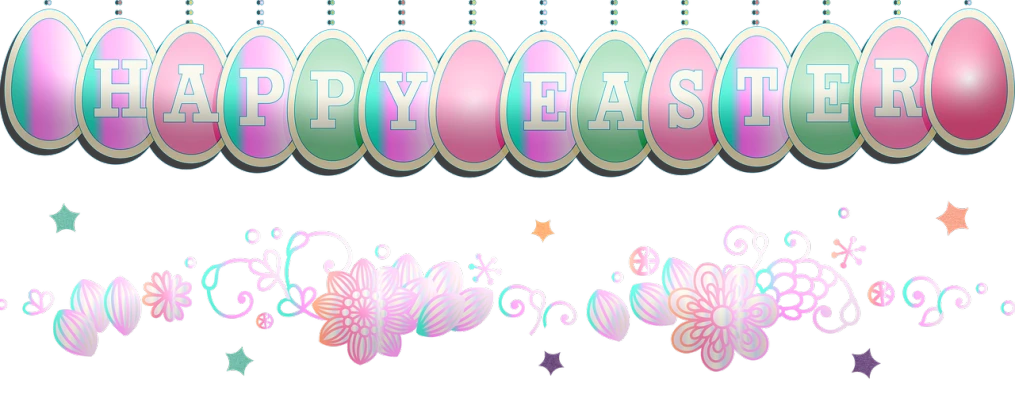 a sign that says happy easter on a black background, a pastel, digital art, straps, seasons!! : 🌸 ☀ 🍂 ❄, detailed ornaments, bottom - view