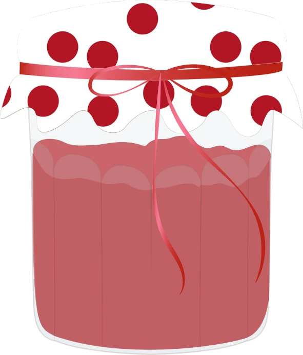 a jar of jam with cherries tied to it, inspired by Masamitsu Ōta, pixabay, pop art, polka dot, cake, full front view, nighttime!!