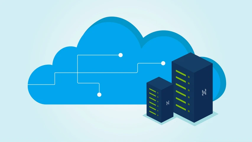a cloud with two servers connected to it, an illustration of, by Matt Cavotta, shutterstock, minimalist illustration, sap, hey, background image