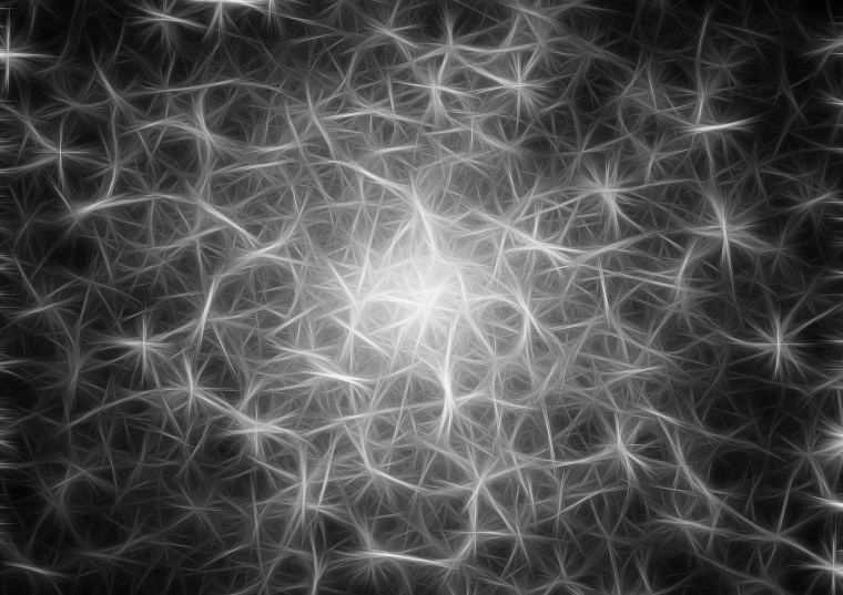 a black and white photo of a snowflake, digital art, inspired by Lorentz Frölich, reddit, generative art, ((space nebula background)), nerve cells, background ( smoke, glow galaxy background