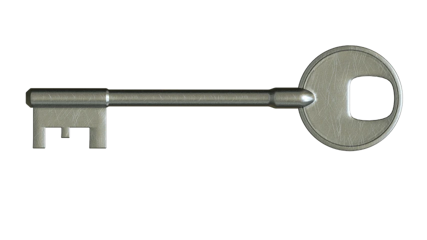 a close up of a metal key on a black background, a raytraced image, by Bob Ringwood, pixabay, realistic 3d model, scepter, plain background, highly detailed product photo