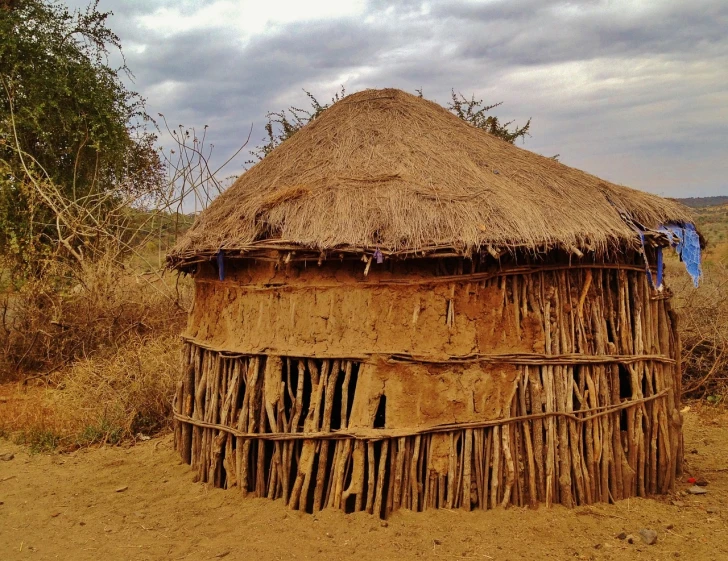 a thatched hut sitting in the middle of a field, by Antonín Chittussi, flickr, mingei, intricate african jewellery, african domme mistress, iphone capture, that resembles a bull\'s