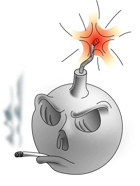 a skull with a flower sticking out of it's head, digital art, inspired by Irvin Bomb, wielding a fireball, ( ( ( ( ( bomb, loony tunes style, ashtray