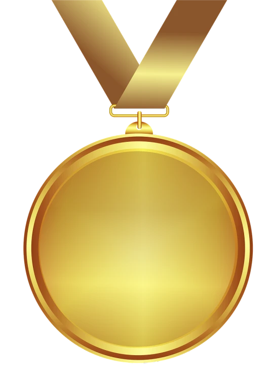 a gold medal with a ribbon around it, a picture, 1128x191 resolution, elegant gold body, very round, 6 spotlight