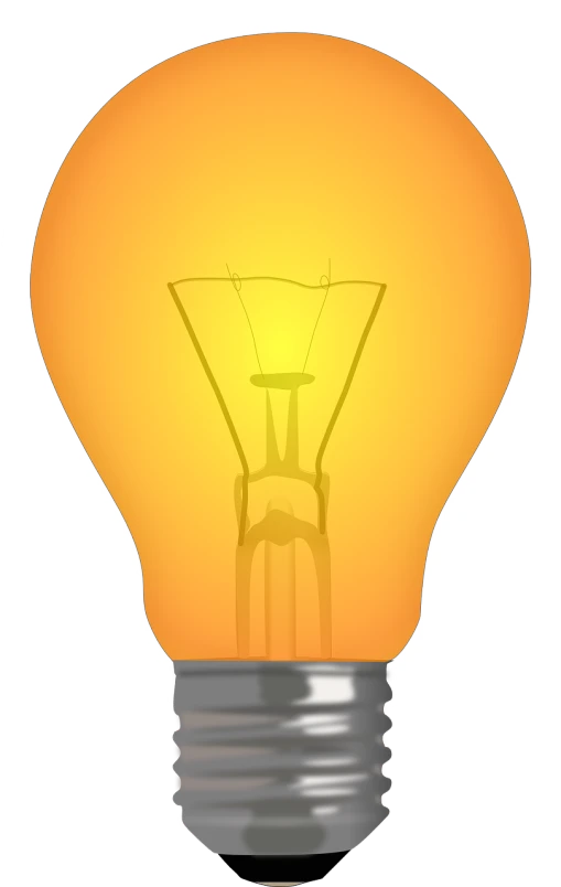 a yellow light bulb on a black background, a digital rendering, pixabay, conceptual art, orange lamp, no gradients, an inventor, :6