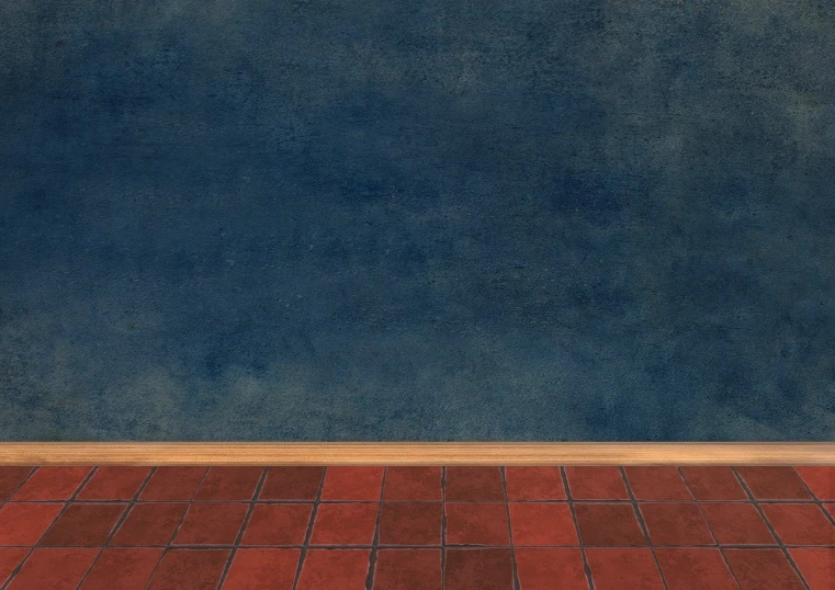 a red tile floor in front of a blue wall, inspired by Mark Rothko, fine art, photorealistic detail, brick wall background, prussian blue and venetian red, chalkboard