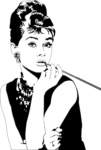 a drawing of a woman smoking a cigarette, vector art, trending on pixabay, pop art, looks like audrey hepburn, black on white line art, from a movie scene, stunning screenshot